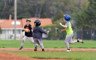 Kids having fun running bases as they prepare for the start of their Legends Baseball Season