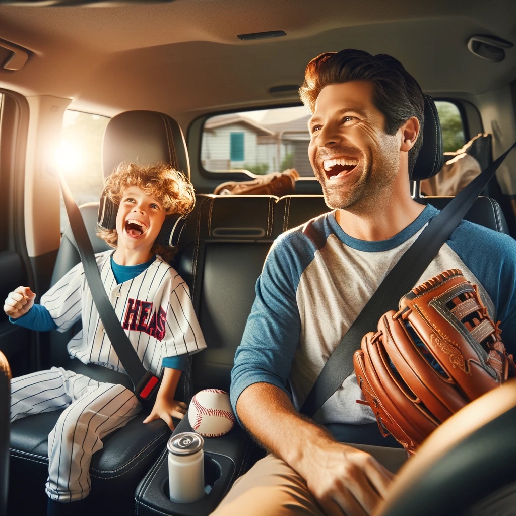 happy ballplayer driving with family